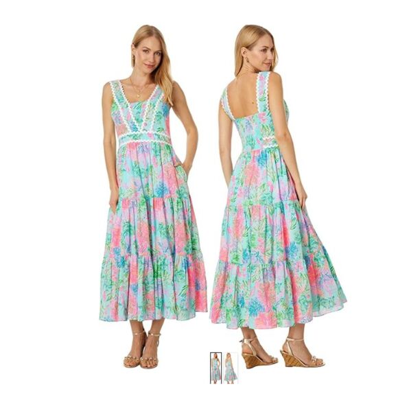 Lilly Pulitzer Dresses & Skirts - NWT Lilly Pulitzer Pollie Cotton Midi Dress (Celestial Blue Cay To My Heart) 16